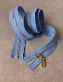 Молния разъёмная голубая длина 80 см, звено Т6 металл цвет золото МКГ/80/60095