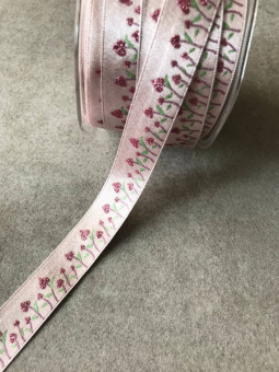 Тесьма розовая, рисунок цветы, 1,6 см ТИР/16/0455 по цене 105 руб./метр