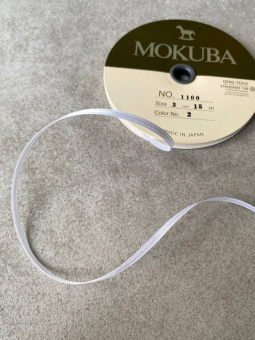 Тесьма Mokuba белая атласная с сатиновым блеском, ширина 0,3 см Япония ТИБ/03/60795 по цене 23 руб./метр