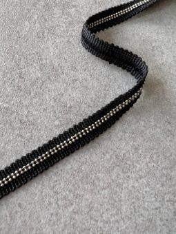 Тесьма черная с брелковой цепью, ширина 1 см ТКЧ/10/22409 мониль по цене 97 руб./метр